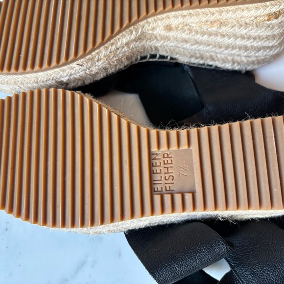 Eileen Fisher Black Leather Espadrille Wedges - Picture 4 of 4